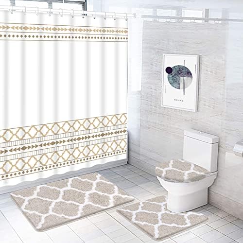Conjuntos de banheiros de 4pcs com tapetes de cortina de chuveiro, cortinas de chuveiro de banheiro preto