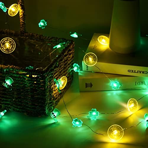 Jspupifip St Patrick Lights, 10 pés 30 LED LUZES LUZES verdes Luzes de cordas operadas por bateria com
