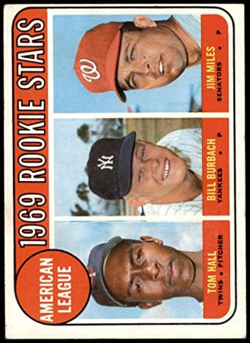 1969 TOPPS 658 AL novato Bill Burbach/Tom Hall/Jim Miles Twins/Yankees/Senadores VG/Ex Twins/Yankees/Senadores