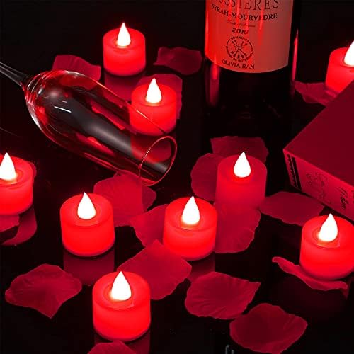 600 peças Pétalas de rosa artificiais com 12 peças Luzes de chá LED Vela de vela romântica para a noite romântica