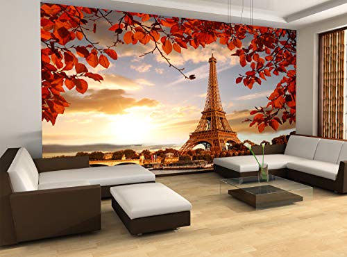 Foto Papel de parede –Eiffel Tower - Wall mural outono folhas Paris France Cityscape Picture Decoration