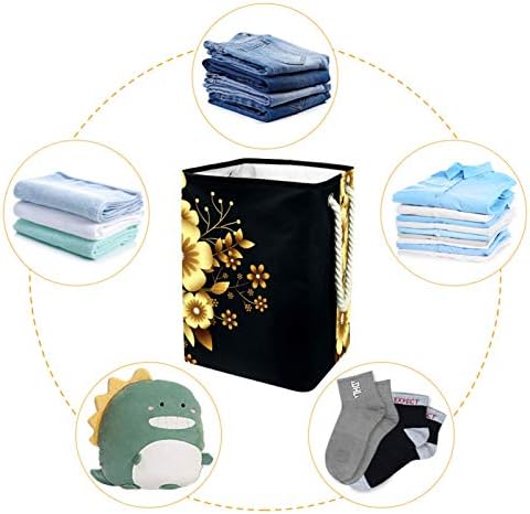 Mapolo Laundry Tester Flor Black Black Dobrável Cesta de armazenamento de lavanderia com alças suportes