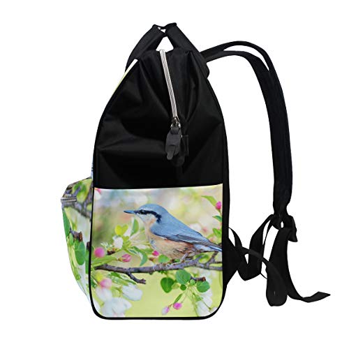 Backpack de mamãe para bebês para cuidados com o bebê, estampa de pássaro de primavera multifuncional Travel Back Pack elegante para mamãe e papai