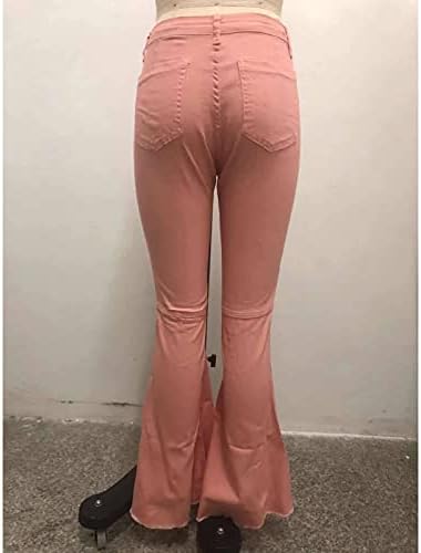 Womens Vintage Flare Jeans elástico cintura rasgada bootcut jeggings