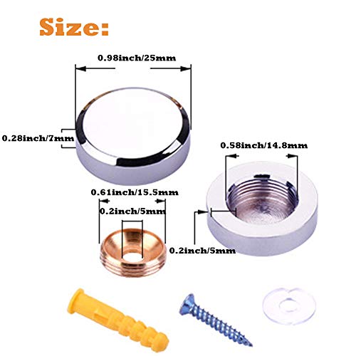 Parafusos de espelho pregos de tampa de tampa, fixadores de tampa, 25 mm/1 polegada, polidos