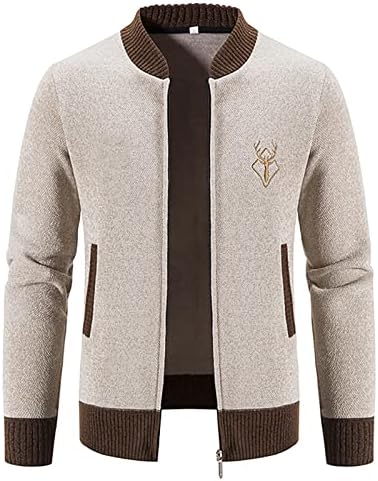 Jackets Luvlc para homens Moda Casual Slim Fit, Softshell Zip Up Jacket Outwear, Solid Long Slave Manga Quente