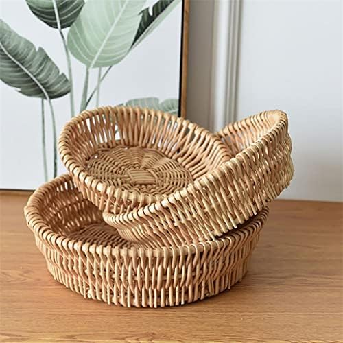 Xbwei Round Wicker Basket Home Decoration Tools Hand Tareds Pão de pão de frutas Dormitório de cesta