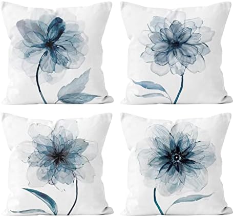 Pacote de travesseiro de R & One Throw 18x18 polegadas de 4 Blue Flower Decorative Pillow Cobert