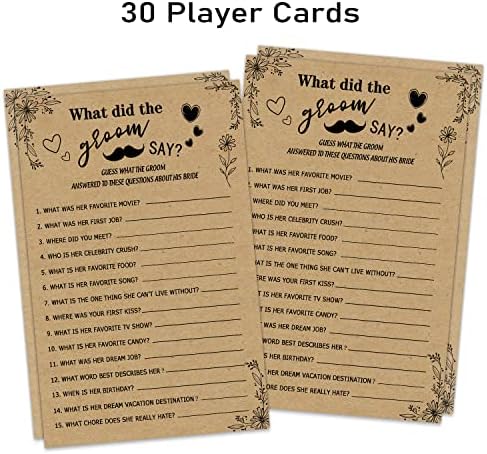 O que o noivo disse jogo, 30 cartões de jogo de banho de casamento ， rustic noiva para casamentos de banho idéias