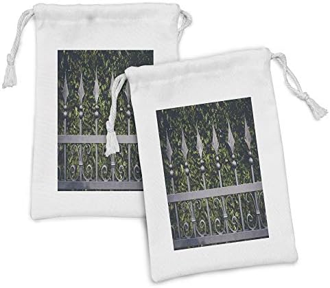 Ambesonne Fence Fabric bolsa Conjunto de 2, portão de ferro com folhas Fundo do jardim de uma imóvel