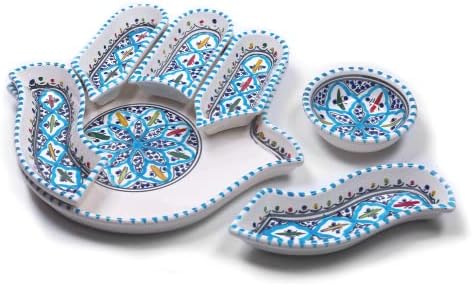 Conjunto de placas Kamsah e prato de porção, aperitivo de cerâmica de cerâmica personalizado Hamsa