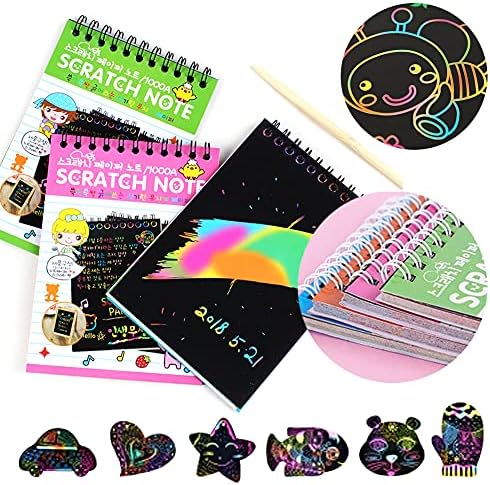 16 Pack Scratch Arts and Crafts Notebooks, pastilhas de anotações para crianças, incluindo 4 estênceis de desenho