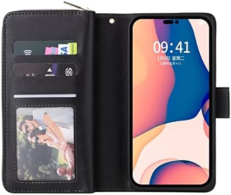 Capa de telefone para iPhone 14 Pro Max Case, ZXL Black Zipper Design PU Wallet Leather Case com fecho magnético