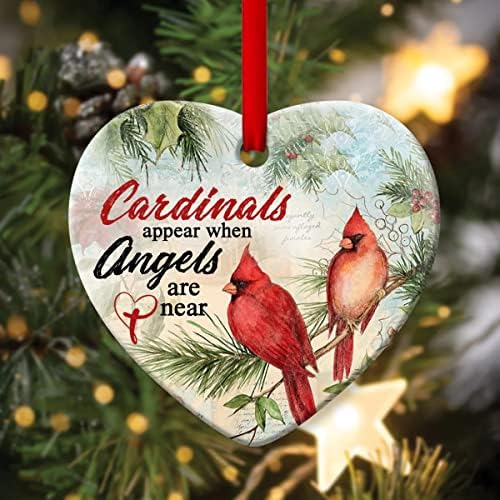 Os cardeais aparecem quando os anjos estão próximos - Ornamento de Coração Cerâmico, Ornamento Gift Christmas