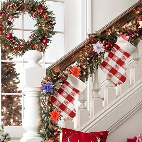 Wxbdd Christmas Snowflake Red Plaid Christmas Meias Decorações de Natal para Casa Tree de Natal Sacos de