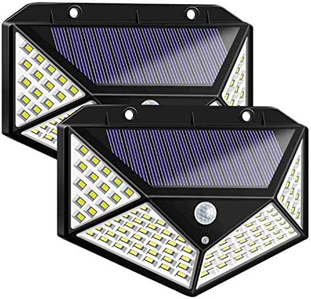 2pcs Luzes solares sensor de movimento ao ar livre, 100 luzes solares LEDs IP65 Luzes de segurança solares à prova