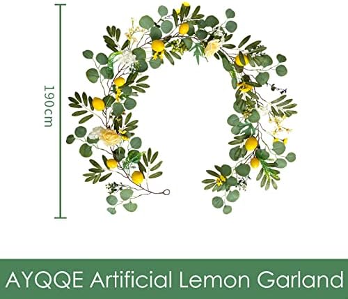 Garland de limão artificial de Ayqqe, guirlanda de limão de primavera de 190cm de primavera com vegetação
