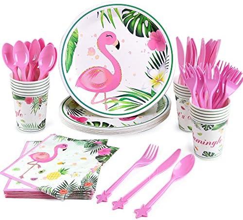 Wernnsai Flamingo Tableware Conjunto - Tropical Luau Hawaiian tem tema Festas de festa para meninas