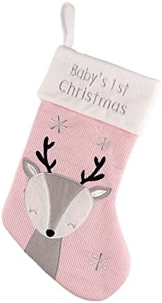 Deflab meias de meias de Natal de cervos rosa, meias de padrões de decoração de árvores de Natal, bolsas,