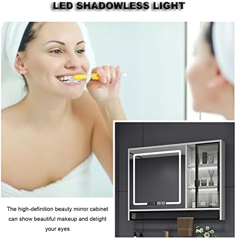 Razzum espelho retângulo LED Cabinete de medicamento de banheiro iluminado com espelho de espelho espelhado