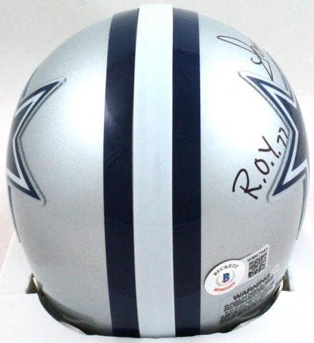 Tony Dorsett autografou o Mini Capacete Dallas Cowboys com 2 INSC -BA W HOLOGRAMO - MINI CACETOS AUTOFATOS NFL
