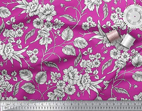 Soimoi 44 polegadas de largura estampada floral 65 gsm Georgette Designer Fabric by the Meter - White