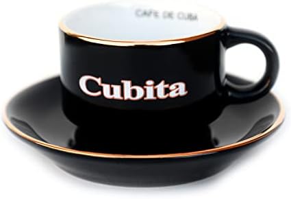 Copos de café expresso Bibi pronto para café cubano, 6 pequenas xícaras de cerâmica com discos combinando