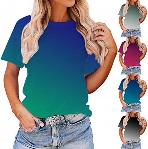 Camisa atlética de manga curta gradiente feminino Top camiseta de verão casual o gradiente camiseta algodão