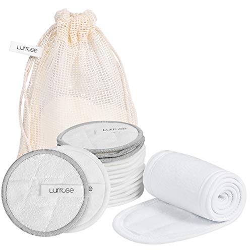 Lurrose Removedor de maquiagem reutilizável almofadas de 16 pacote lavable algodão pastilhas de algodão
