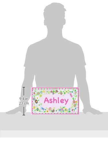 The Kids Room de Stupell Ashley, borda rosa e verde com flores Placa de parede de retângulo personalizada