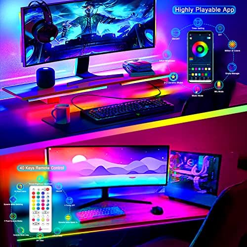 Youkoyi Under Monitor Light Bar, barra de luz de tela RGBIC com efeito dinâmico de arco -íris, aplicativo,