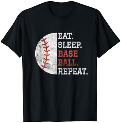 Jogador de beisebol vintage Come Sleep Baseball Repita camiseta