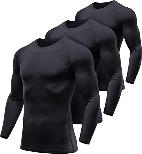 Athlio 1 ou 3 embalam camisas de compressão de manga longa masculina, camada de base de engrenagem