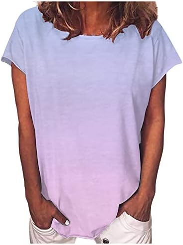 Camisa bustier de blusa de manga curta para meninas 2023 Crew pescoço gradiente de algodão brunch