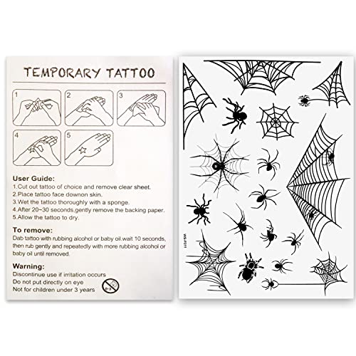PANDECOR 4 peças Spider Tattoos temporário e 1 peça Spider Web Farda de cabeça para traje de Halloween