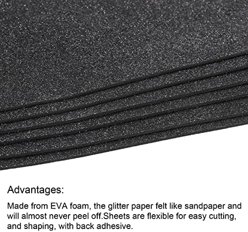 Patikil Glitter EVA FOAM FEAS DE PAPEL MOLO Auto-adesivo 11,8 x 7,8 polegadas preto para pacote de