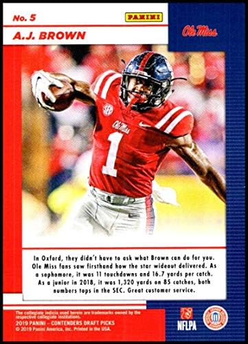2019 Panini Concamadores Draft Tickets Game Day Ingressos 5 A.J. Brown Ole Miss Rebels RC RC ROOKIE NCAA