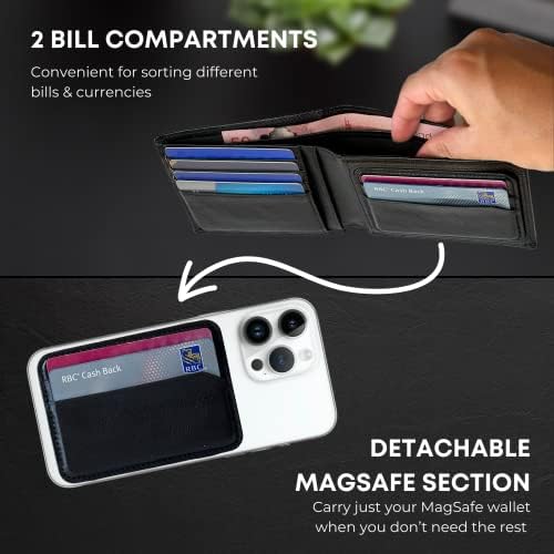 VECI 2-em-1 Magsafe compatível com carteira bifold de masculino com carteira/cartão destacável-design