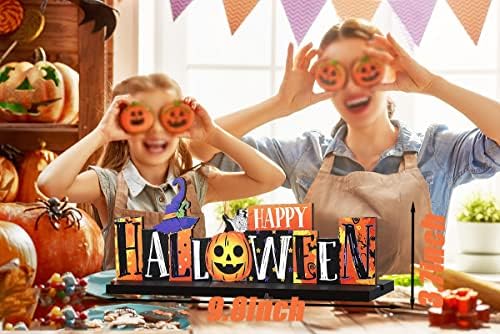 Decorações de mesa de Halloween de Aolamigod, Halloween Pumpkin Boo Spooky Wood Sign Truque ou Treat Witch