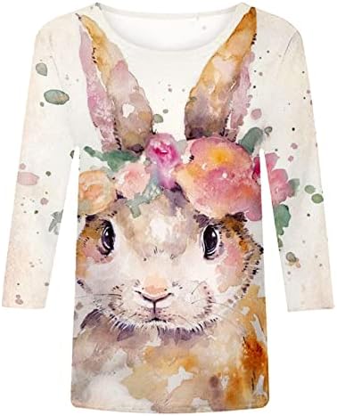 Camisas de Páscoa para mulheres casuais 3/4 manga Bunny Graphic Tshirt Trops Wokout Tunic Tops