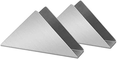 2 Pacote de compasso de aço inoxidável prateado, suporte para guardanapo de metal triangular minimalista,