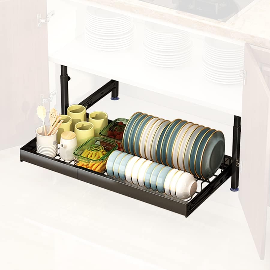 ONSYLE - Extendível a gaveta de armazenamento de cesta de cesta de armário deslizante, S/S Black, para cozinha,