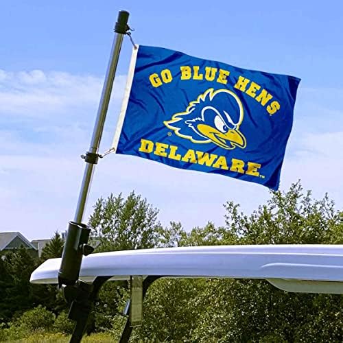 Delaware Blue Hens Boat e Mini Flag and Flag Pole Selder Mount Set