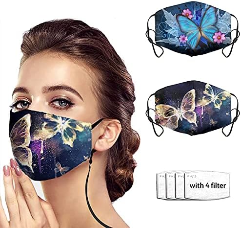 Máscara de pano de borboleta da moda reutilizável para mulheres, algodão fofo máscaras faciais ajustáveis