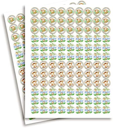 Aquarela Jungle Monkeys Boy Baby Sprinkle Baby Shower Beijo Rótulos de adesivos, adesivos de círculo de 300 festas
