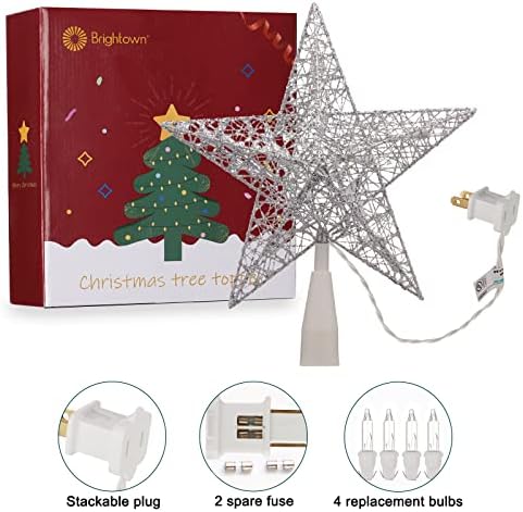 Christmas Star Tree Topper, conecte 9 3D Twined Silver Star Metal Hollow Hollow Tree Tree Tree, construído em