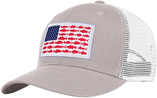 Chapéu de pesca de bandeira americana - Mesh de malha ao ar livre ajustável Snapback Fish Flag