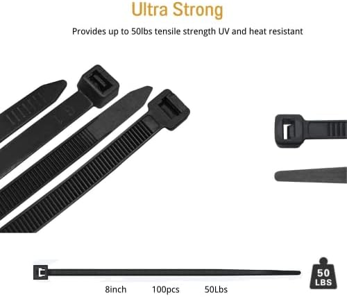 Youking 100pcs de zíper de cabos de nylon - UV multiuso e embrulho de gravata resistente ao calor, preto