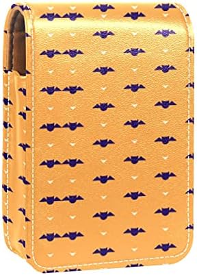 Caixa de batom com espelho Halloween Bat Padrão laranja Borda de fundo Lip Gloss Solter Portable Batom