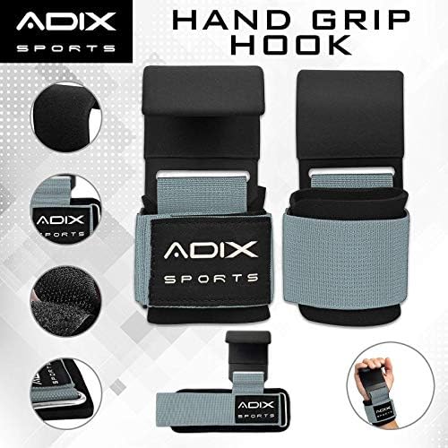 ADIX Sports- Ganchos de levantamento de peso Grip- revestimento de borracha sem deslizamento, costura